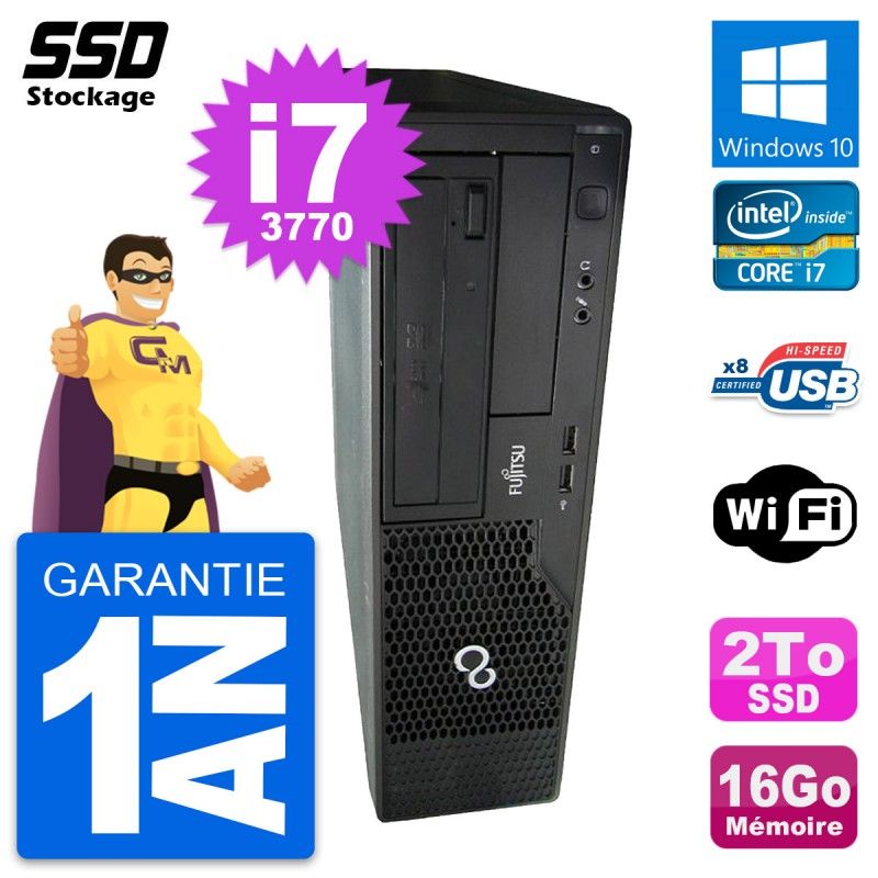 Fujitsu Esprimo E510 DT Desktop PC - Intel Core i7-3770, 16GB RAM, 2TB SSD, Windows 10, WiFi
