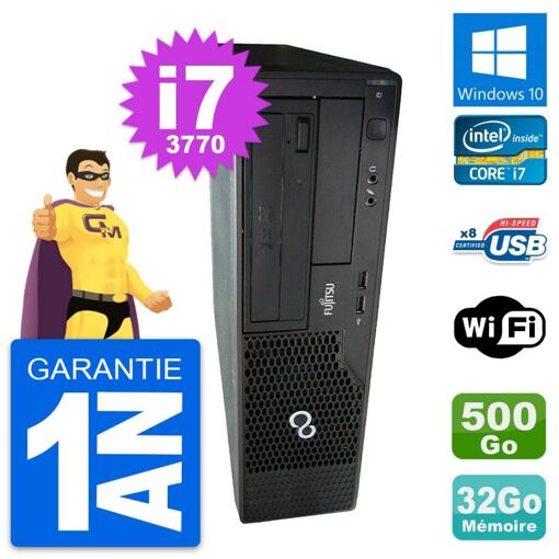 PC de escritorio Fujitsu Esprimo E510 DT - Procesador Intel i7-3770, 32GB de RAM, 500GB HDD, Windows 10, WiFi