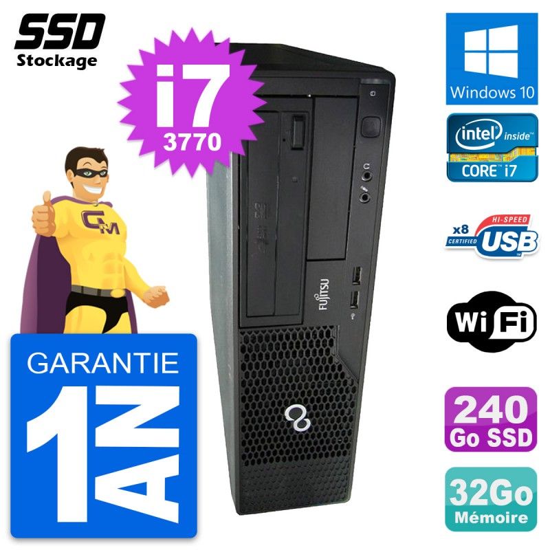 Fujitsu Esprimo E510 DT Desktop PC - Intel Core i7-3770, 32GB RAM, 240GB SSD, Windows 10, WiFi
