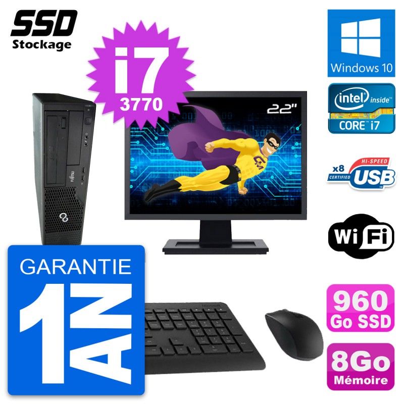Fujitsu E510 DT 22-inch PC - Intel i7, 8GB RAM, 960GB SSD, Windows 10, WiFi