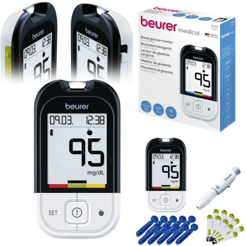 Beurer GL48 Blood Glucose Meter with 900 Memorable Values and Illuminated Display