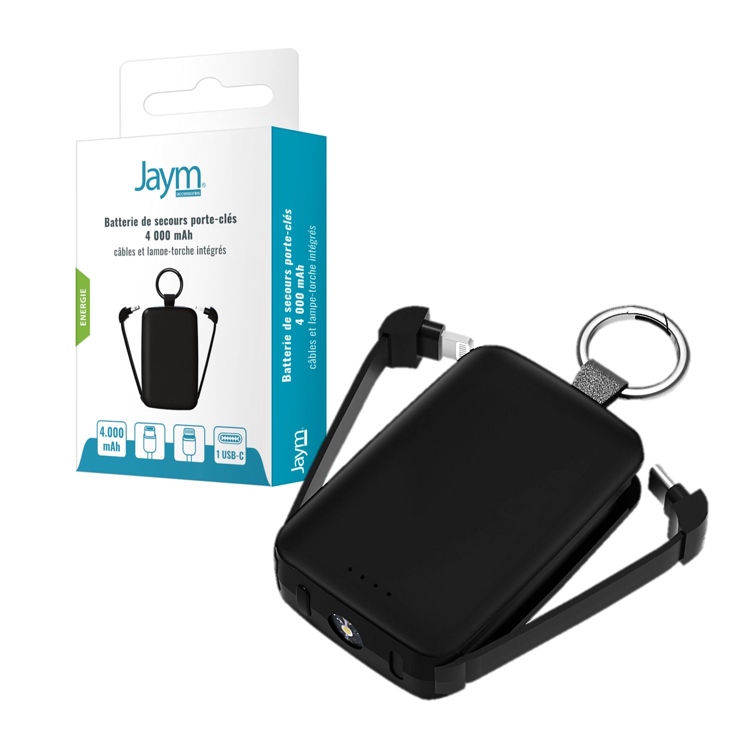 Jaym 4000mAh Power Bank with Light and Keychain