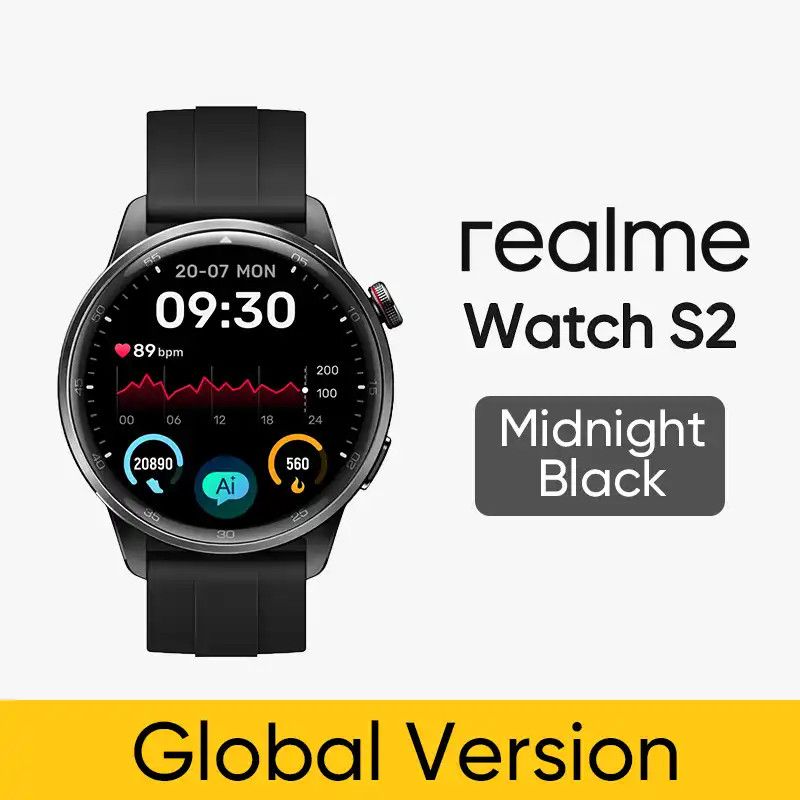 Realme Watch 5 - Pantalla táctil digital AMOLED de 1,97" (390 x 450) GPS (satélite) Negro