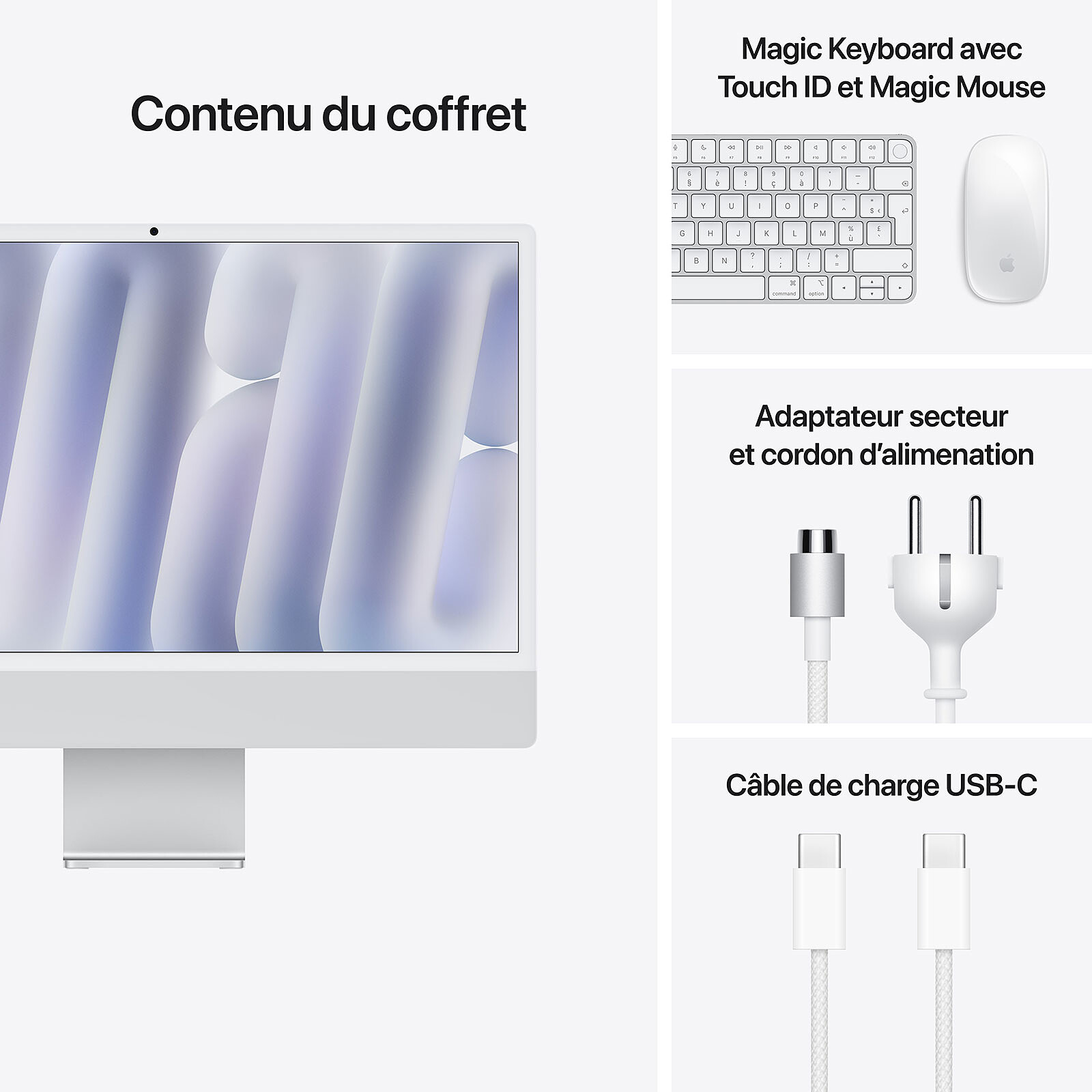 Apple iMac M4 (2024) 24'' 16Go 512Go Argent (MWUV3FN/A)