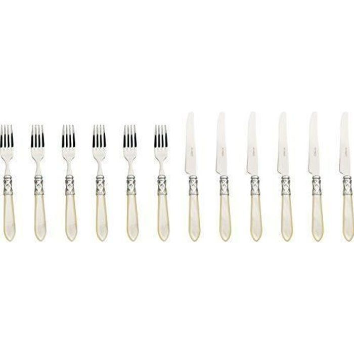 Bugatti ALCAM-S4280 - 12-Piece Dessert Set with Ivory Handle and Chrome Accents