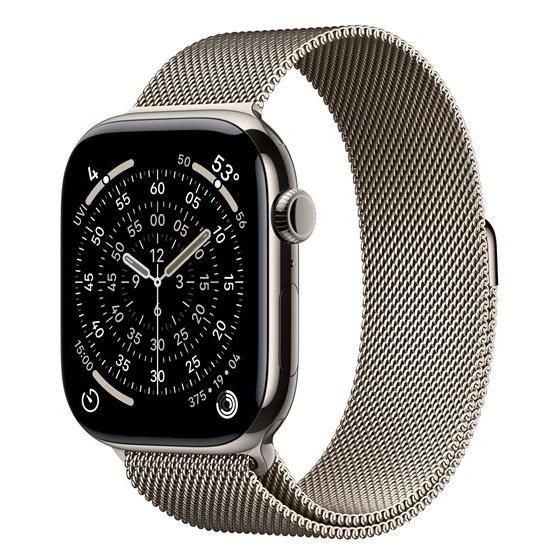 Apple Watch Series 11, 46mm, Titan Natural Case with Milanais Strap S/M