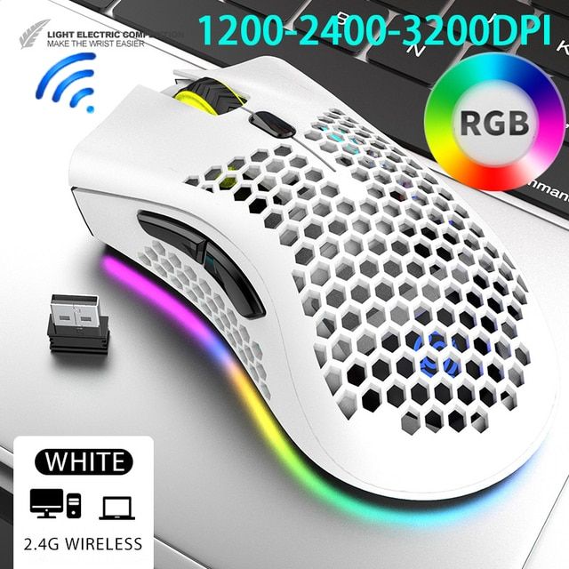 Nipseyteko Wireless Gaming Mouse with Bee Accent, RGB Lighting, Cute Design