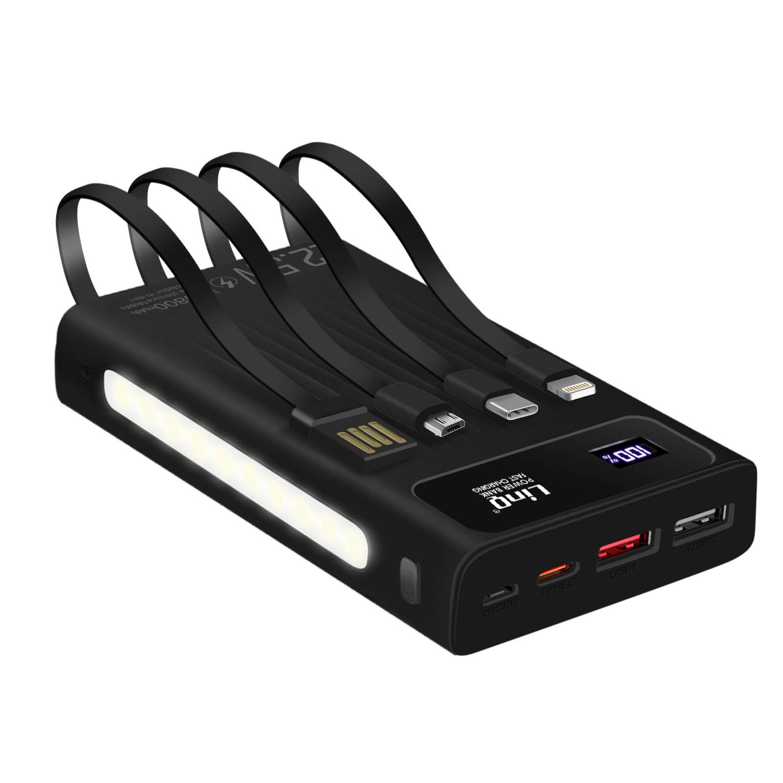 LinQ 25800mAh Power Bank with 4-in-1 Cable, 22.5W Quick Charge USB & 20W USB-C, Black