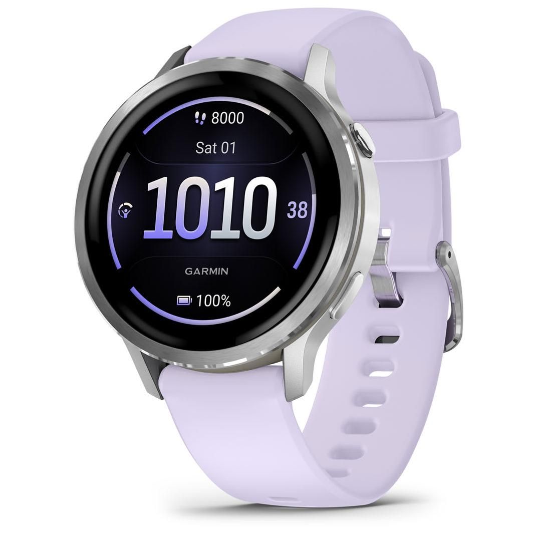 Garmin Venu 4 AMOLED Watch - Silver with Lavender Silicone Strap - Wifi GPS (010-03013-01)