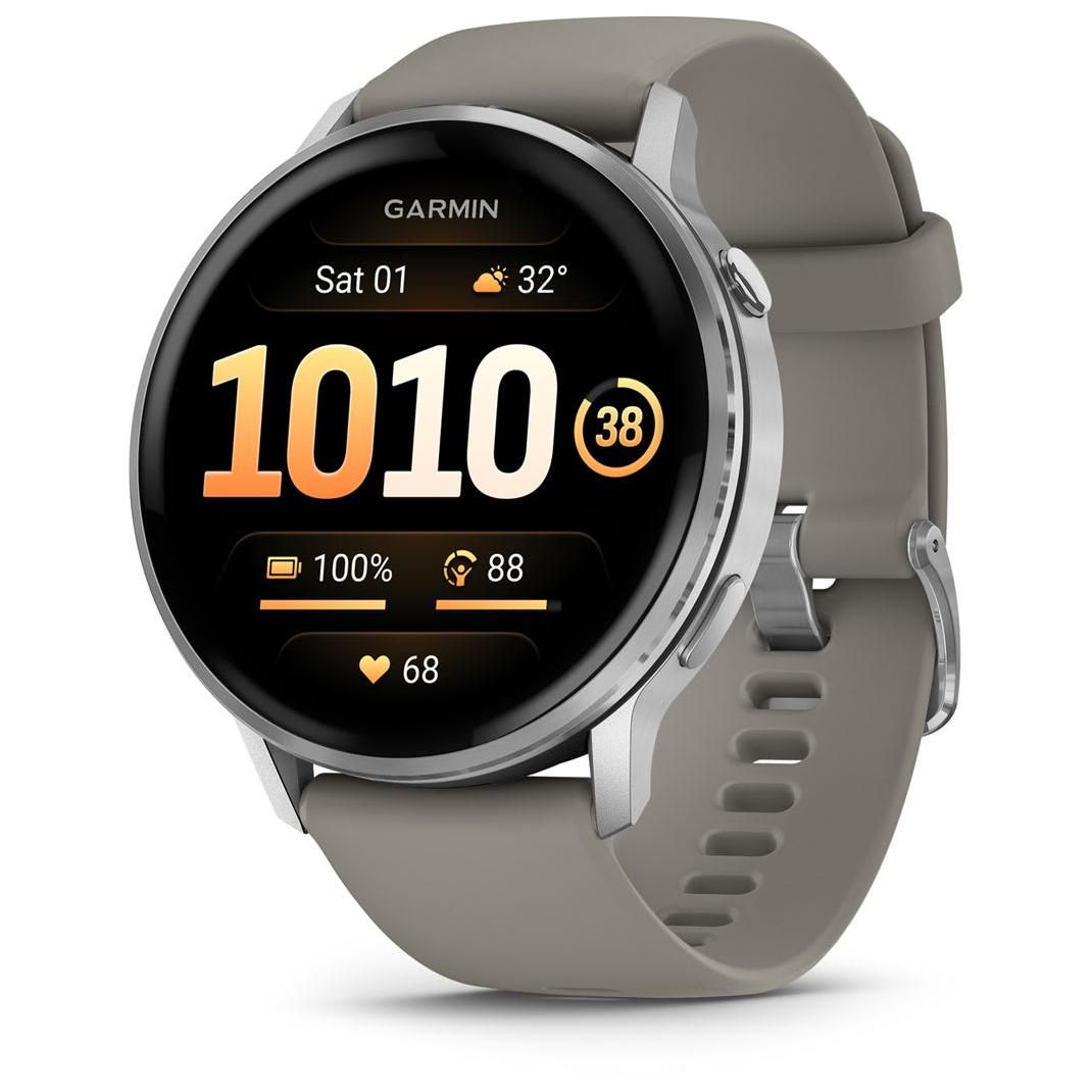 Garmin Venu 4 AMOLED 45mm Watch - Silver with Grey Silicone Band - WiFi GPS (010-03014-01)
