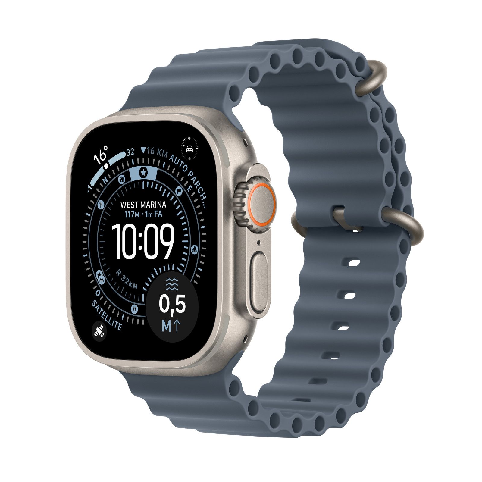 Apple Watch Ultra 3 - Boîtier de 49 mm en titane, bracelet en titane bleu, GPS + cellulaire
