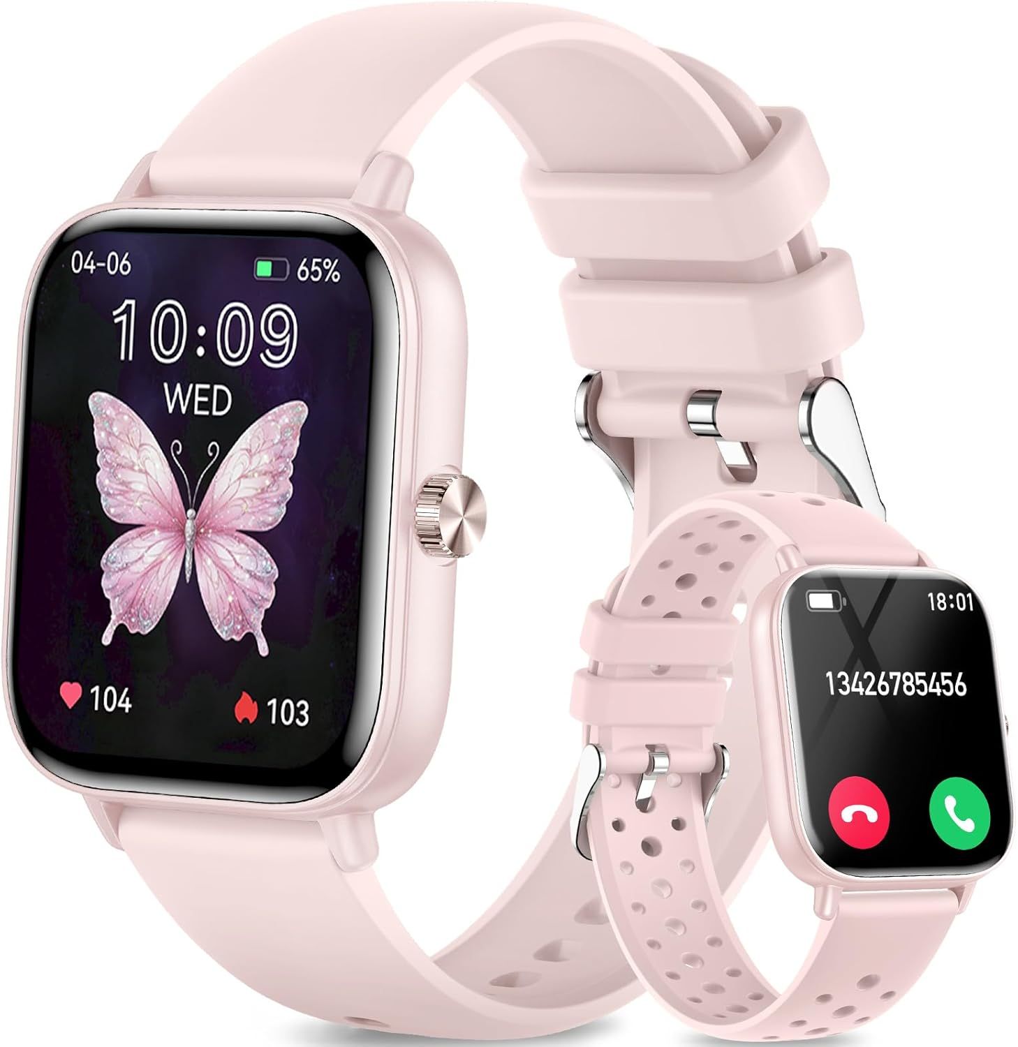 Graines Créatives by PW Smartwatch for Women, 1.83" HD Screen, Bluetooth Calling, 100+ Sports Modes, Heart Rate/Sleep Tracking, IP68 Waterproof Bracelet for Android iOS [MON9261507]