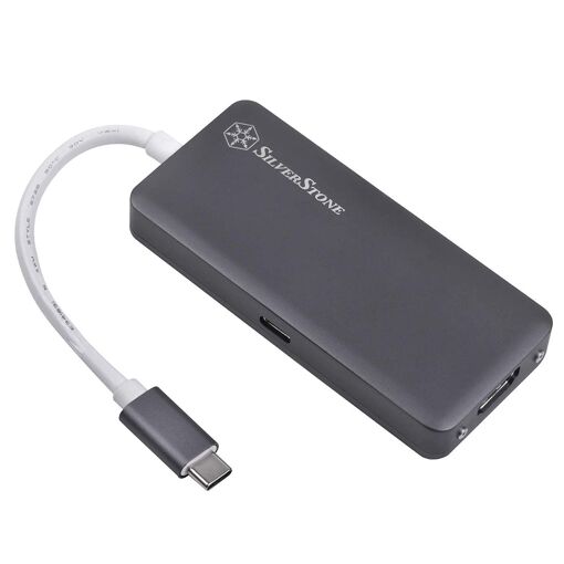 Adaptateur SilverStone SST-EP14C USB 3.1 Type-C vers HDMI (résolution jusqu'à 4096 x 2160 à 30 Hz), 3x USB 3.1 Génération 1 Type A, 1x USB 3.1 Génération 1 Type C (charge PD 2.0), gris foncé