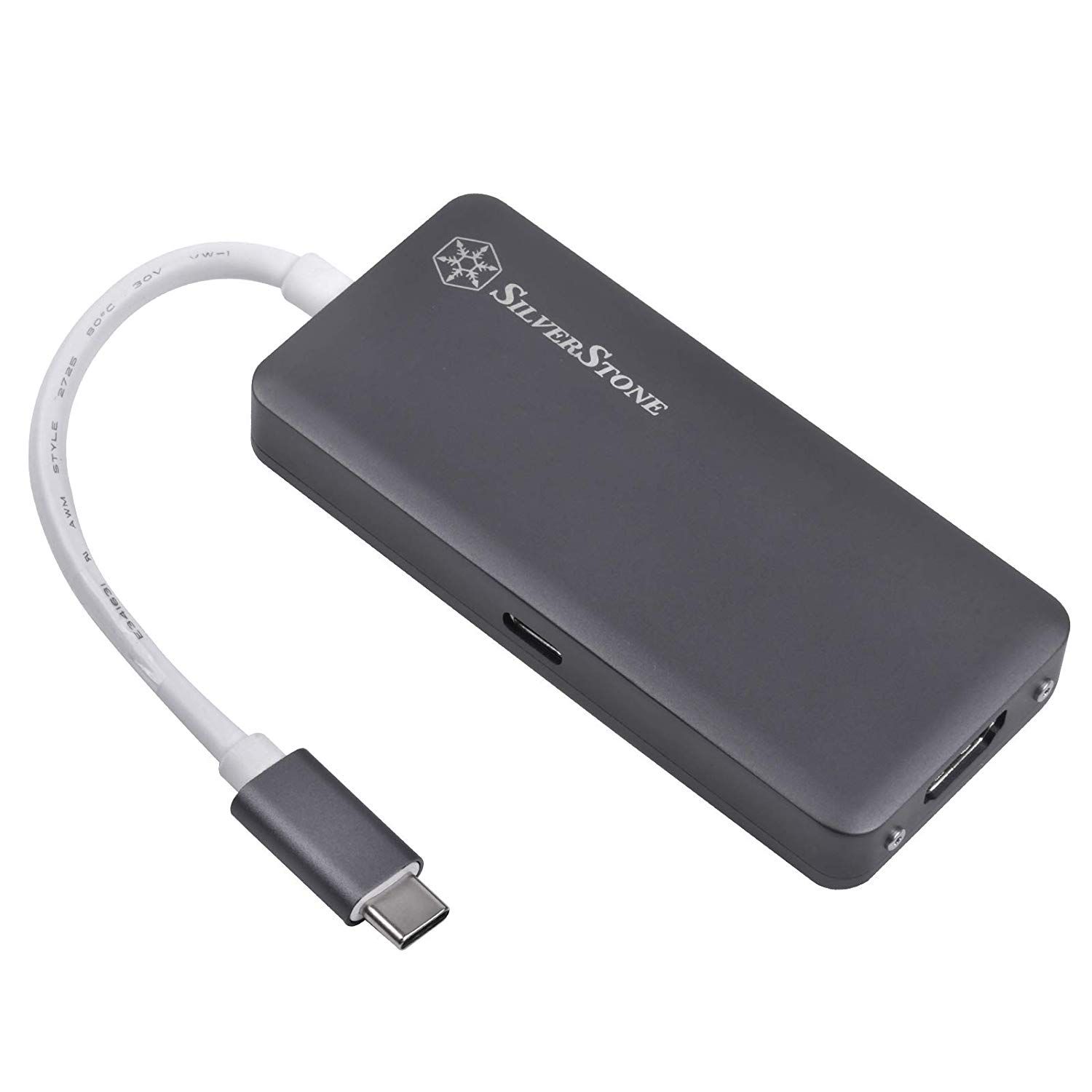 SilverStone SST-EP14C - USB 3.1 Type-C to HDMI Adapter (Up to 4096 x 2160 at 30Hz), 3x USB 3.1 Gen 1 Type-A, 1x USB 3.1 Gen 1 Type-C (PD 2.0 Charging), Midnight Gray