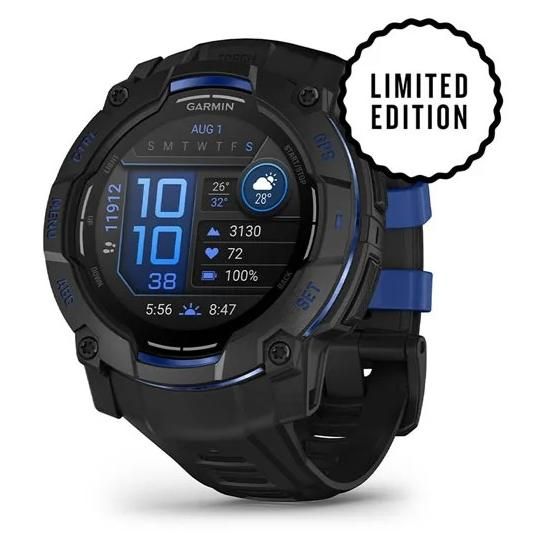 Garmin Instinct 3 AMOLED - 45mm Black with Silicone Black and Blue Band - GPS (010-03020-03)