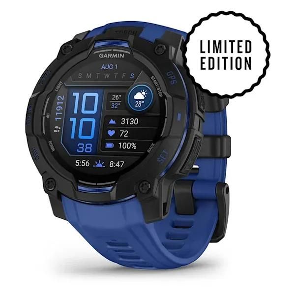 Garmin Instinct 3 AMOLED 45mm - Black with Silicone Black and Blue Strap - GPS (010-02936-03)