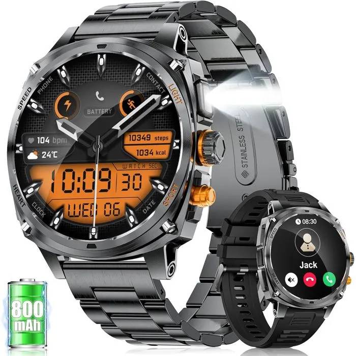 UNDERSCORE Men's Smartwatch LIGE 1.75" AMOLED, 800mAh Battery, LED, 100+ Sports, Bluetooth, Heart Rate/Sleep Tracking, Android iOS