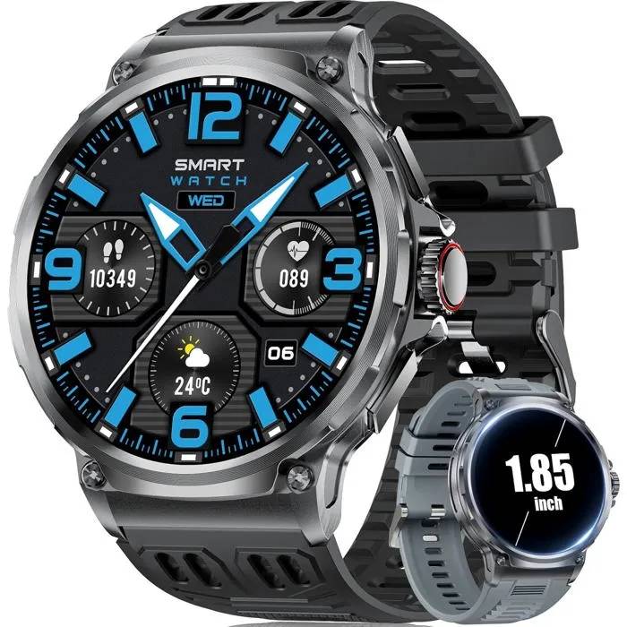 UNDERSCORE Men's Connected Watch 1.85'' HD with Bluetooth Calls, 800mAh, Health Tracking, 100+ Sports Modes, 5ATM Waterproof, Android/iOS