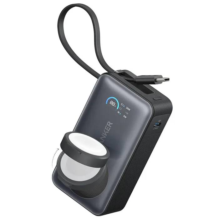 Anker MagGo 10,000mAh Power Bank with Type-C Cable and Qi2 35W Charging - Black
