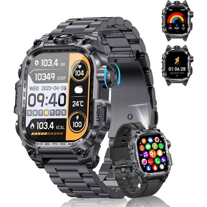 Reloj inteligente militar - UNDERSCORE - 2.01'' HD - Llamadas Bluetooth - Resistente al agua - 150+ Modos deportivos