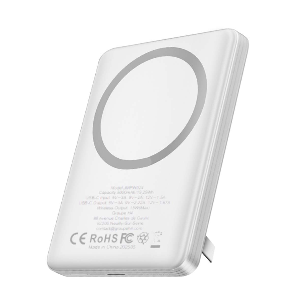 Jaym 5000mAh Magsafe Induction Powerbank 15W with USB-C 20W Port and Stand Function - White