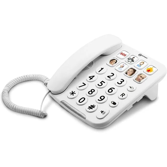 Geemarc PhotoPHONE 110 - Teléfono fijo amplificado con botones grandes, botón de foto, altavoz para personas mayores