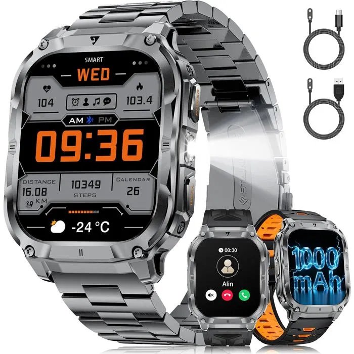 UNDERSCORE Men's Smartwatch 2.0" HD, 3 Bands, Bluetooth, Heart Rate, Sleep, 100+ Sports, LED, IP68