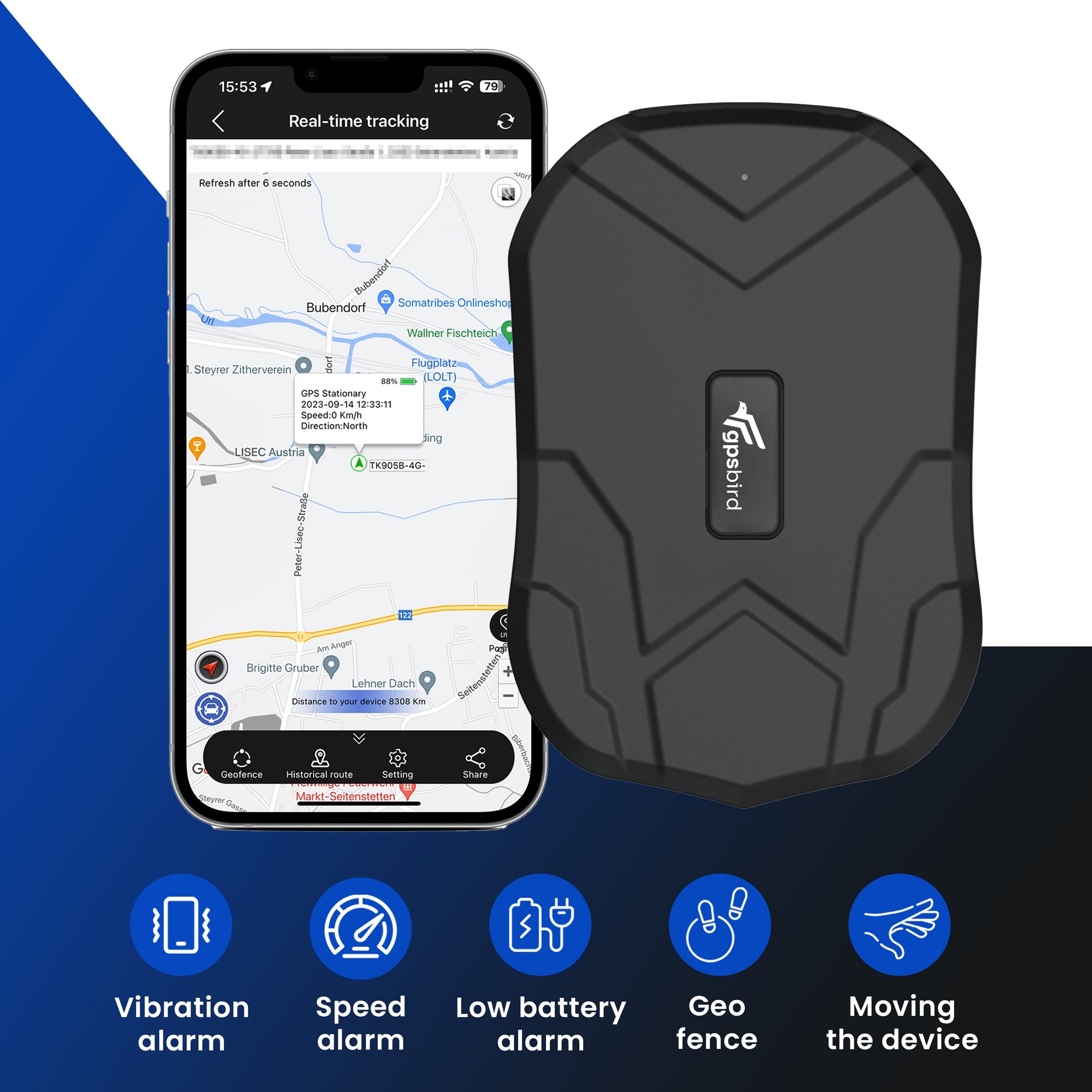 GPSBird PRO Waterproof GPS Tracker - Size: Large - Color: Black - Capacity: 10000mAh