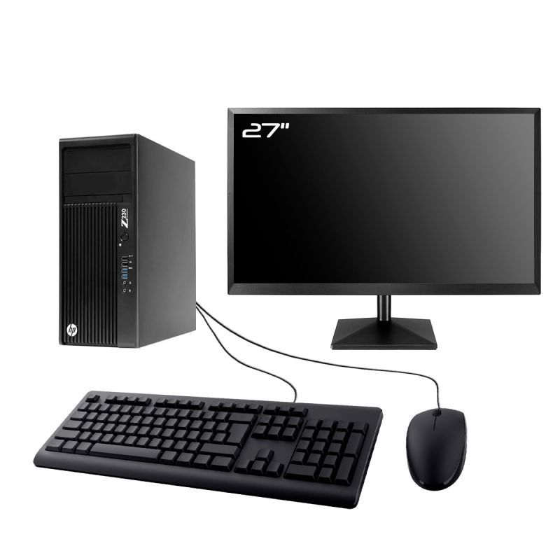 HP WorkStation Z230 Tower - 27" Monitor, Intel i3-4130, 8GB RAM, 480GB SSD, Win 11
