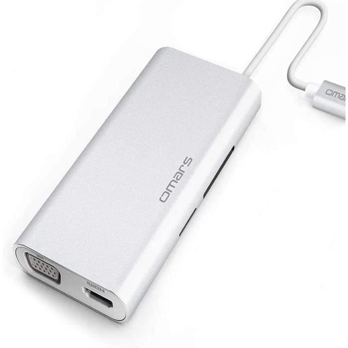 OMARS USB-C Hub - 4K HDMI, 1080P VGA, Gigabit LAN, SD/Micro SD Reader
