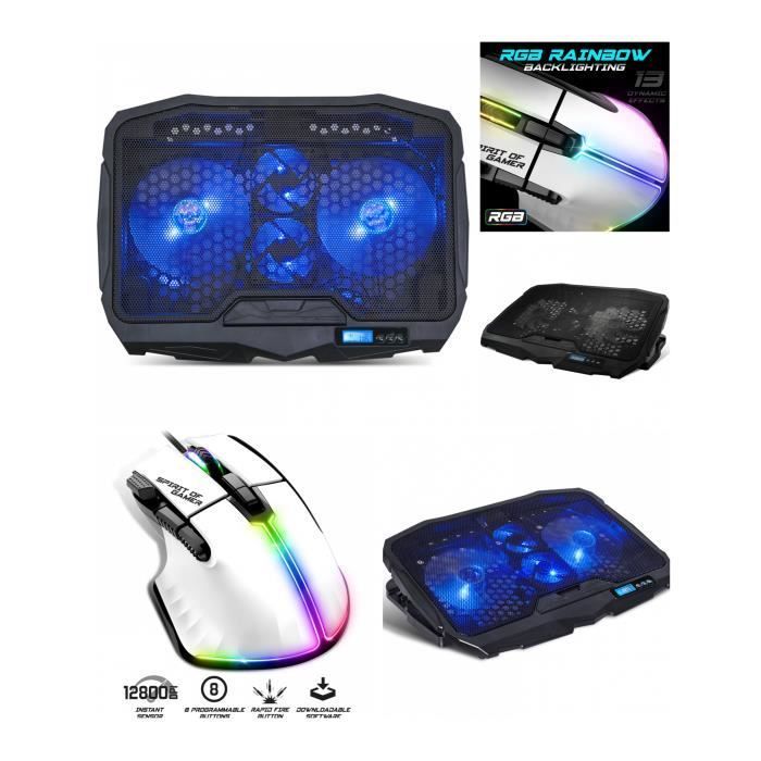 Spirit of Gamer AIRBLADE 600 Laptop Cooler for 17" Notebooks, 2 USB Ports, Blue LED, Gaming Mouse