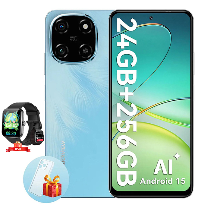 Blackview COLOR 6 Phone - 24GB+256GB/2TB, 6.67" HD+, 50MP+13MP Cam, 5000mAh, Android 15, Dual SIM, Smartwatch R50