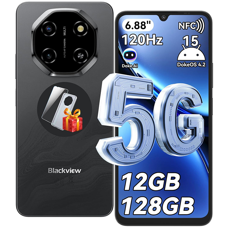 Blackview Shark 6 5G Smartphone - 12GB RAM, 128GB Storage, 6.67" Display, 50MP Cameras, 5000mAh Battery