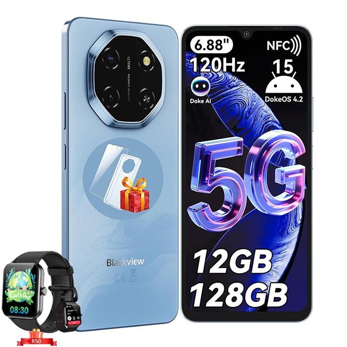 Blackview SHARK6 5G Smartphone - 12GB+128GB/2TB, 6.67" 50MP+13MP, 5000mAh Battery, Android 15