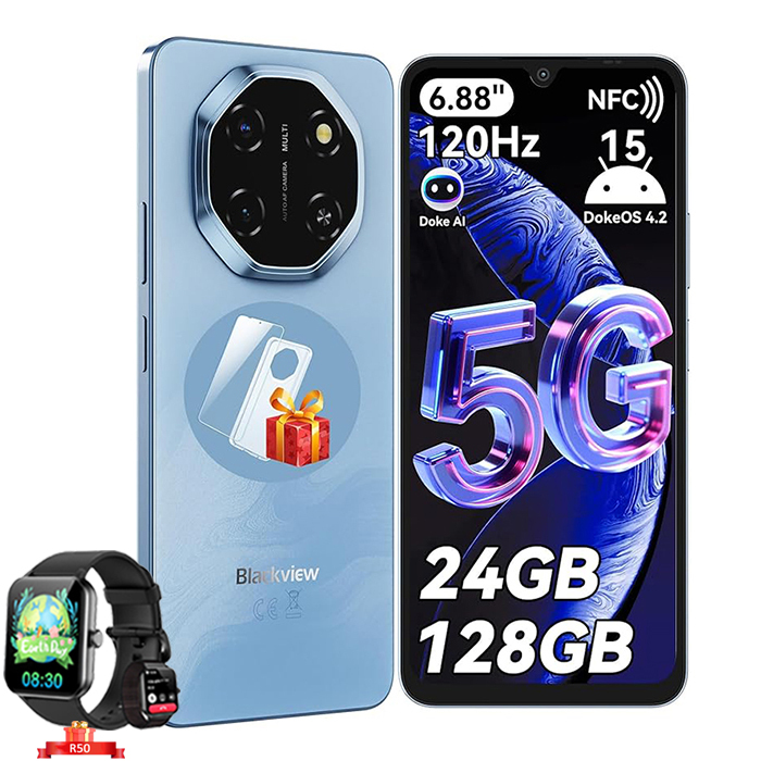 Blackview SHARK6 5G Smartphone - 24GB+128GB/2TB, 6.67" 50MP+13MP, 5000mAh, Android 15