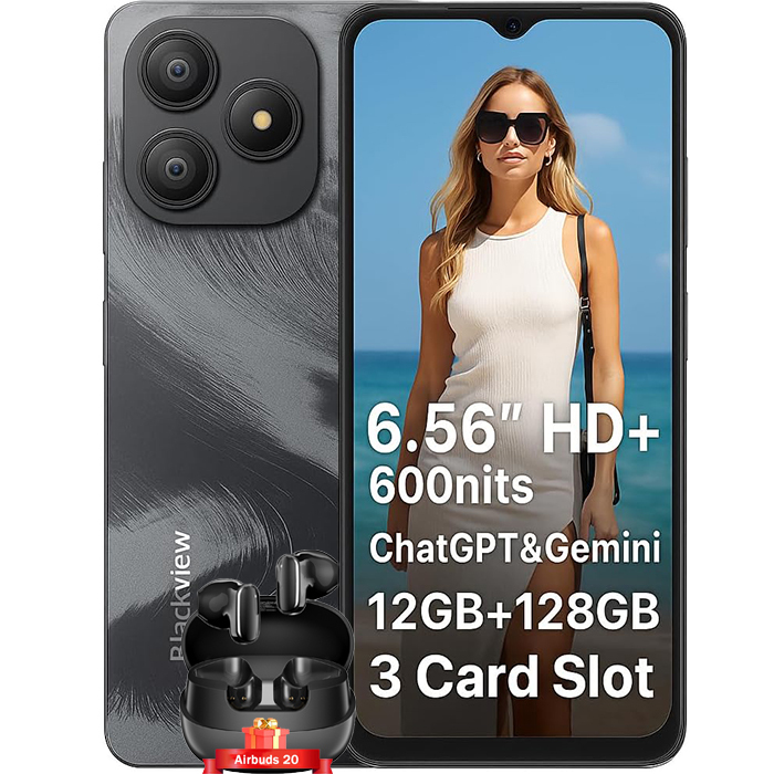 Blackview WAVE 9C Smartphone - 6.56" 12GB+128GB 13MP+8MP 5000mAh Android 15 Dual SIM Face ID Black