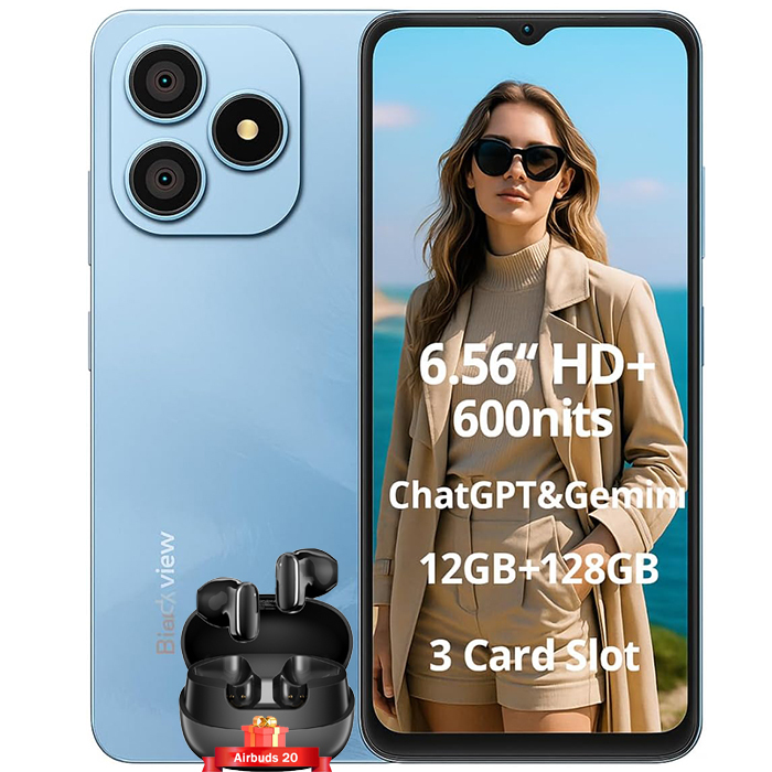 Blackview WAVE 9C Smartphone - 6.56" FHD+ Display, 12GB RAM + 128GB ROM, 13MP + 8MP Cameras, 5000mAh Battery, Face ID