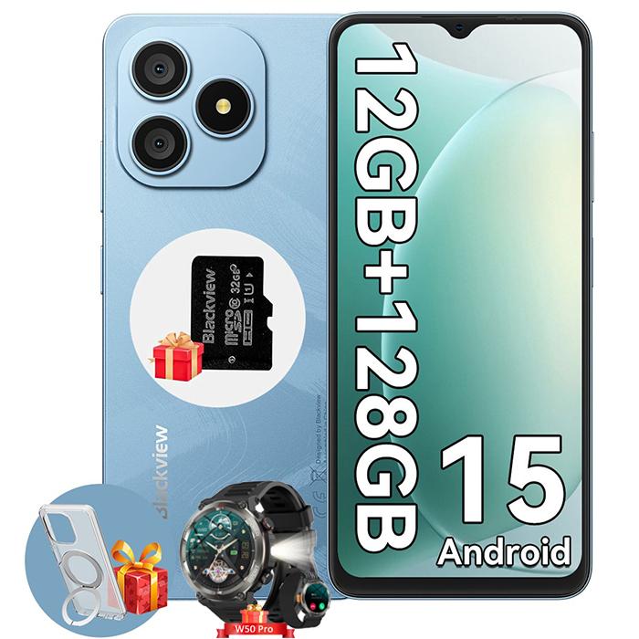 Blackview WAVE 9C Phone - 6.56" HD+ Screen, 12GB RAM + 128GB ROM, Dual SIM, Face ID, 5000mAh Battery