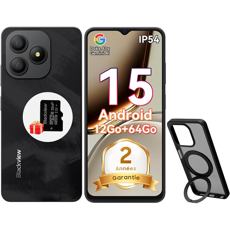 Blackview WAVE 9C - 6.56" Smartphone, 12GB RAM + 64GB ROM, 13MP+8MP Cameras, 5000mAh Battery, Android 15