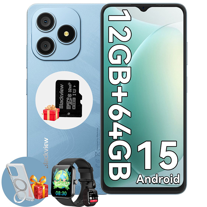 Blackview WAVE 9C - 6.56" 12GB+64GB 5000mAh Android 15 Smartphone, Dual SIM, Blue with Smartwatch R50