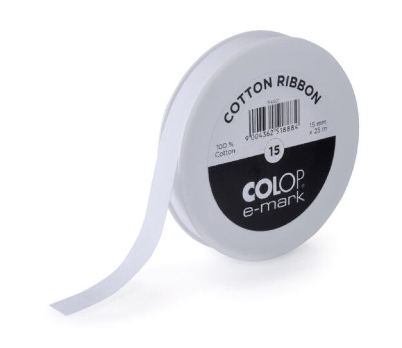 Ribete Colop e-mark de algodón - Blanco - 15 mm x 25 m