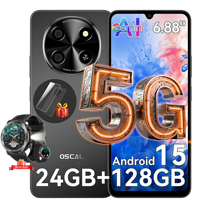 Oscal Tiger 5G Smartphone - 6.88" HD+ Screen, 24GB RAM, 128GB Storage, 5000mAh Battery