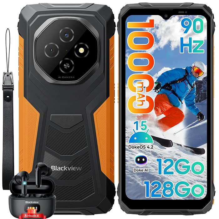 Blackview FORT 1 - Unbreakable Smartphone with 6.56" Display, 12GB RAM, 128GB Storage, 10000mAh Battery, Android 15, NFC, Orange