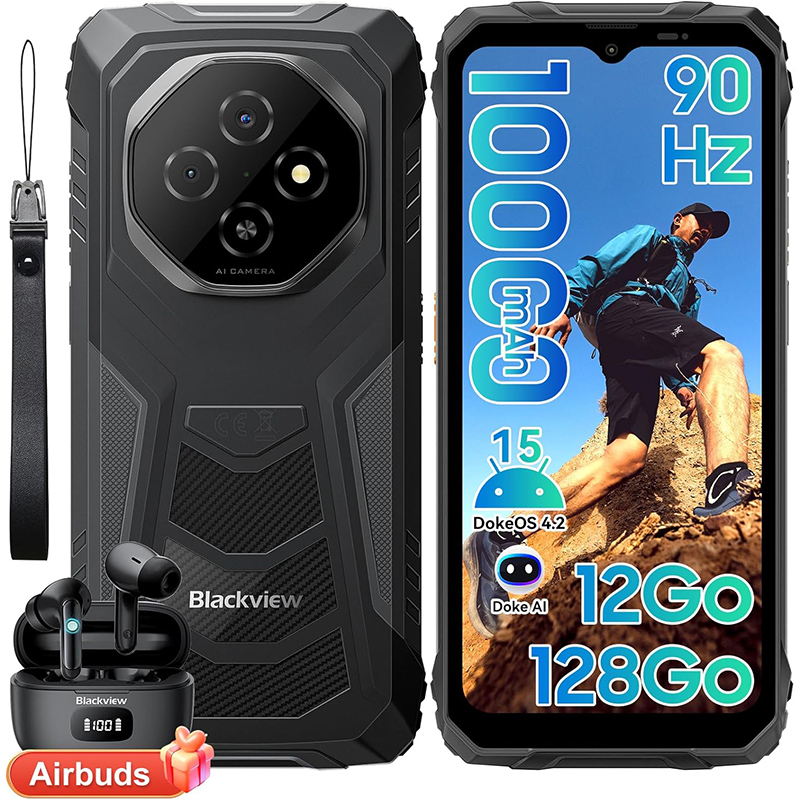 Blackview FORT 1 - Unbreakable Smartphone - 6.56" HD+ Screen, 12GB RAM + 128GB ROM, 10000mAh Battery, Android 15, NFC