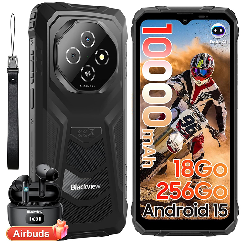 Blackview FORT 1 - Unbreakable Smartphone, 6.56" HD+ Display, 18GB RAM, 256GB ROM, 10000mAh Battery, Android 15, NFC
