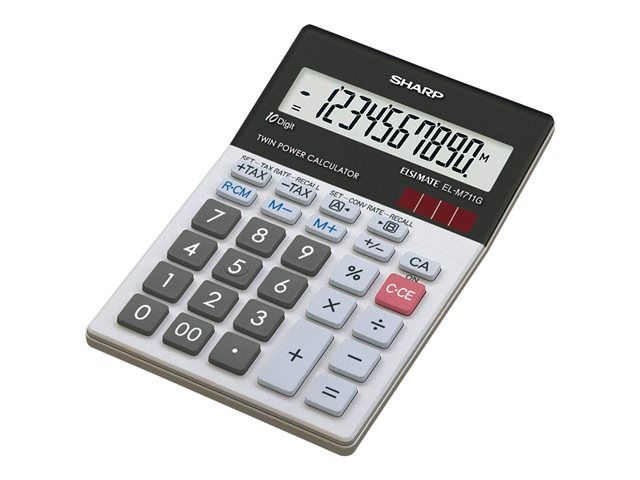 Sharp Elsi Mate EL-M711GGY - Solar and Battery Powered 10-Digit Calculator - Black/White