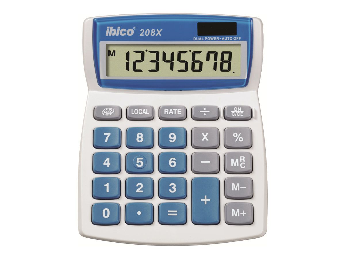 Rexel Ibico 208X Desk Calculator - 8-Digit - Solar Panel & Battery - White & Blue