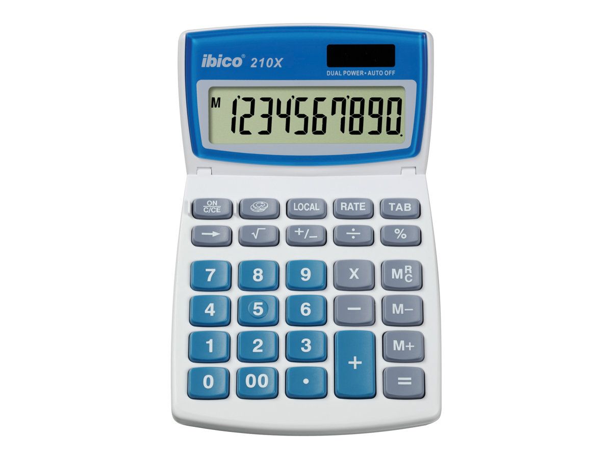 Rexel Ibico 210X Desk Calculator - 10-Digit Solar and Battery Powered - White & Blue