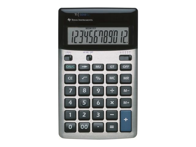 Texas Instruments TI-5018 SV Calculator - 12-Digit Desktop - Solar Panel, Battery