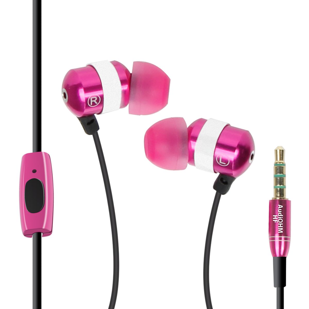 Écouteurs intra-auriculaires Accessory Power Gogroove Audiohm HF Rose avec micro - compatible smartphone et iPhone